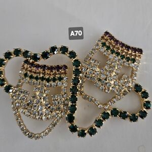 Dazzling Gold and Green Theater Mask Brooch